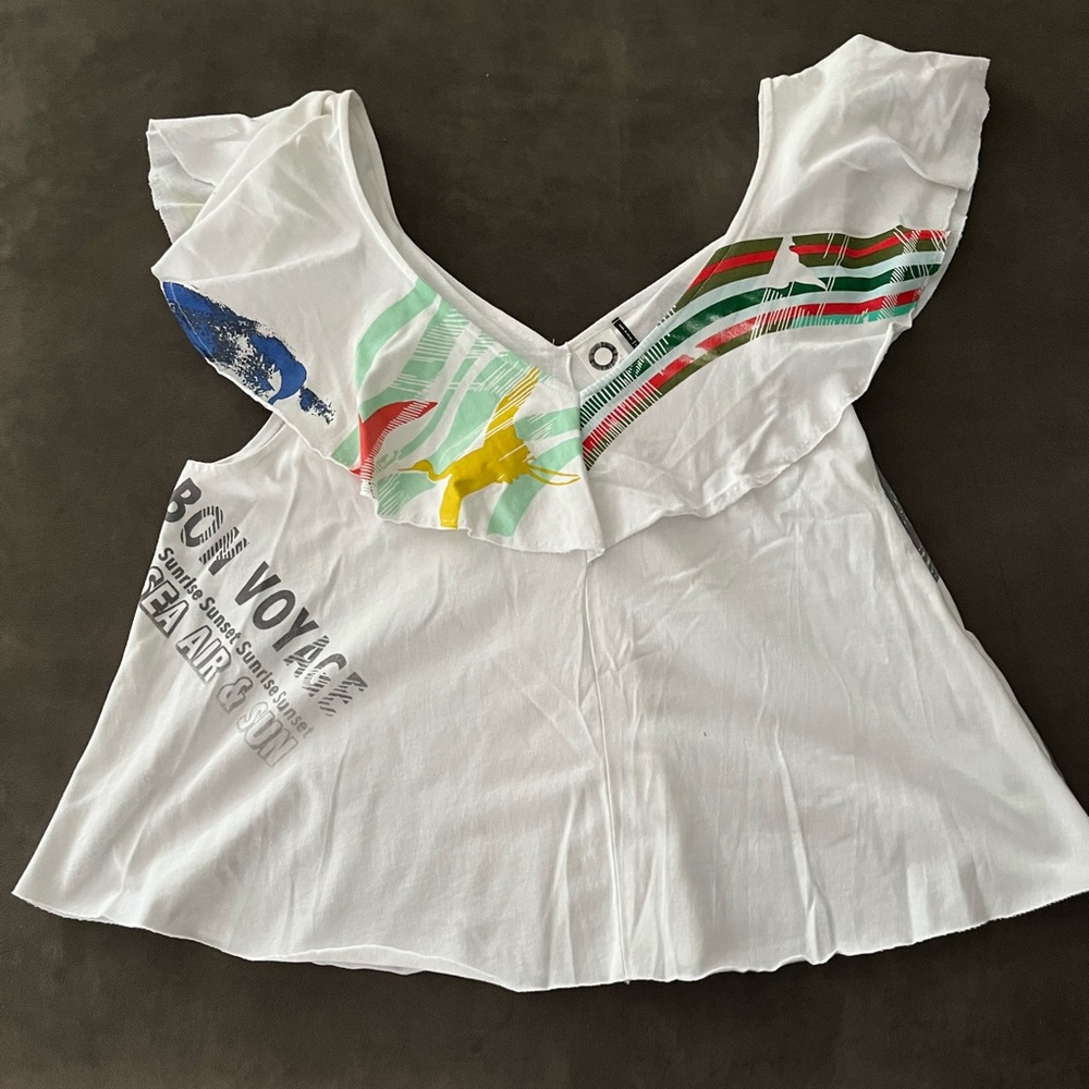 Anthropology cropped sleeveless swing top with ruffles